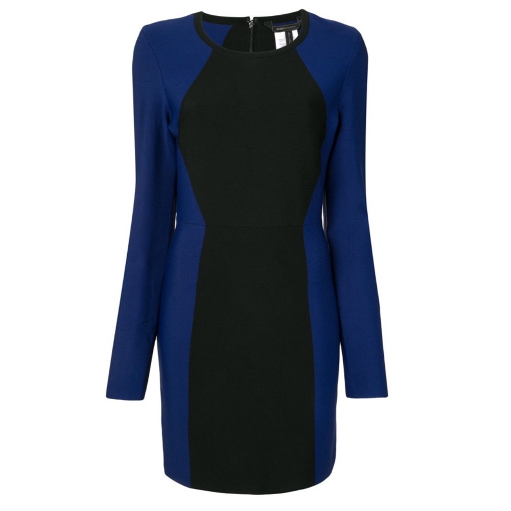 BCBG Max Azria Color-Block Royal Blue and Black Long-Sleeve Dress, Size XXS,